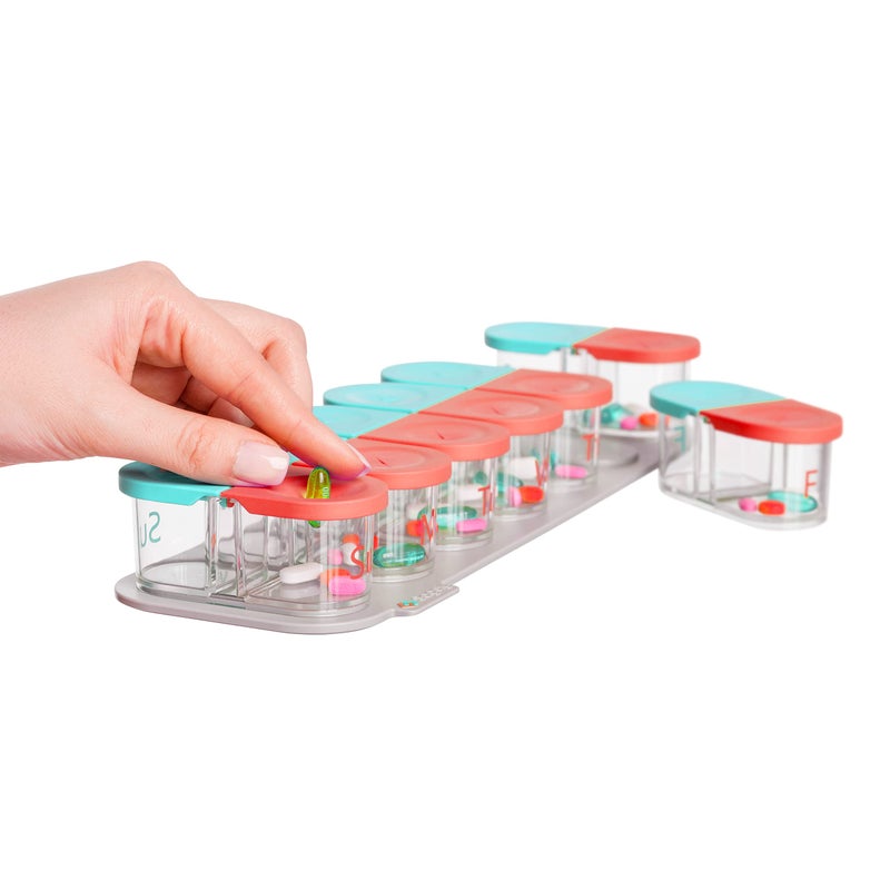 Sagely Smart XL Weekly Pill Organizer AMPM Medicine Storage Organizer with Reminder Alarm App Large Enough to Fit Fish Oil Cod Liver Oil Vitamin D Supplements VitaminsMintCoral